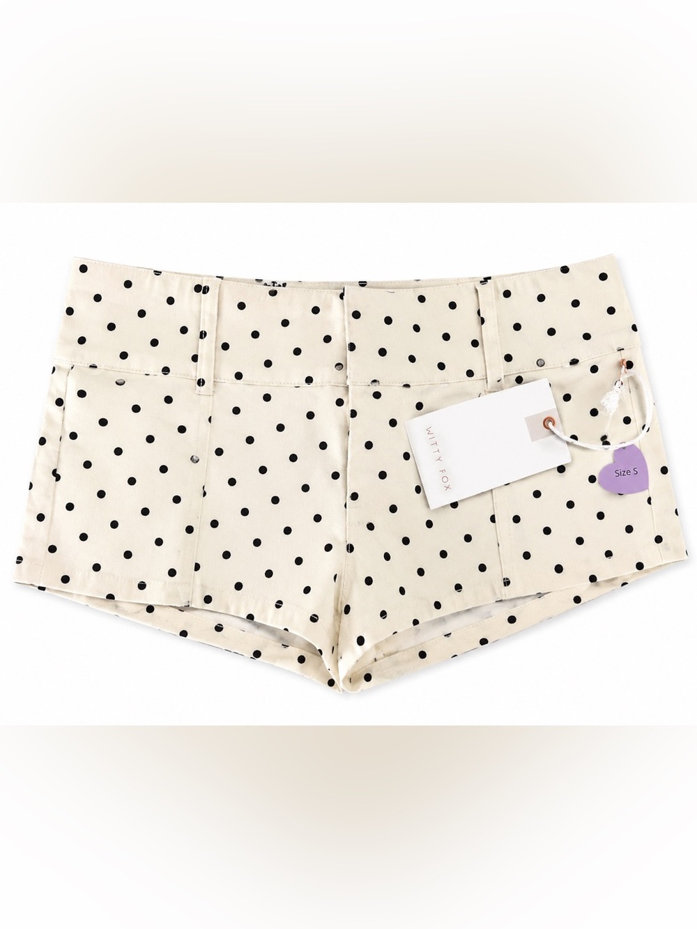Witty Fox Women's Cream Polka Dot Short Shorts Small